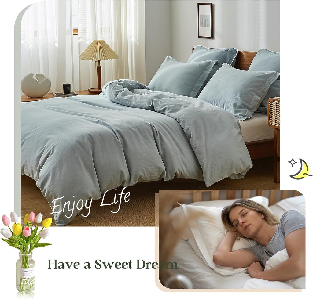 Simple&Opulence 100% Linen Duvet Cover Set, Natural French Flax Dusty Blue Duvet Cover Twin Size, Breathable Soft Comfy Linen Bedding Comforter Cover with 1 Pillowcase(Dusty Blue, 68'x86')