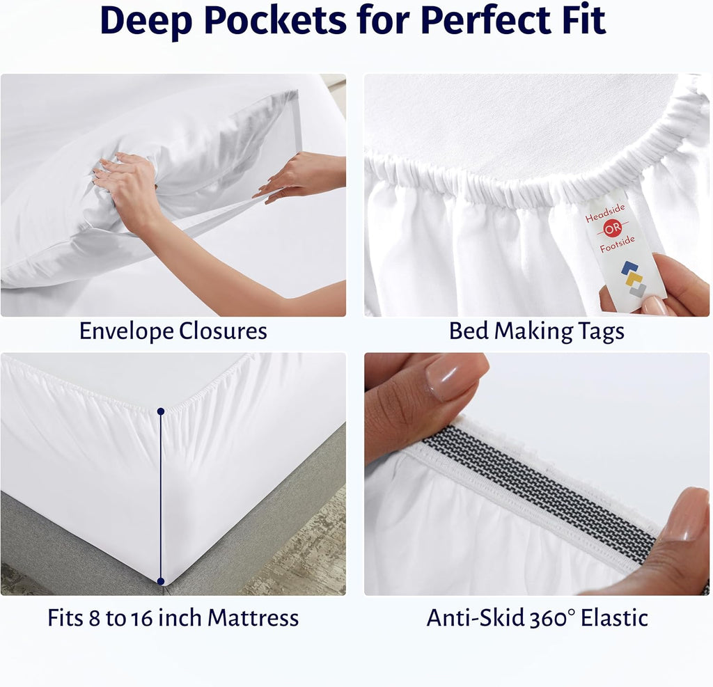 California Design Den Certified 100% Egyptian Cotton Sheets King Size Deep Pocket Set - King Percale Sheet Set with Deep Pockets, Lightweight, Crisp, Durable Luxury Bedding - White