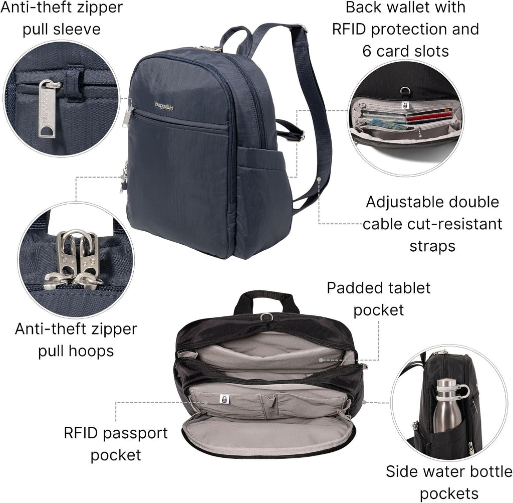Securtex Anti-Theft Getaway Backpack - 9.4'x13'x5' Travel Safe Bag w/Locking Zippers, Slash-Resistant, RFID