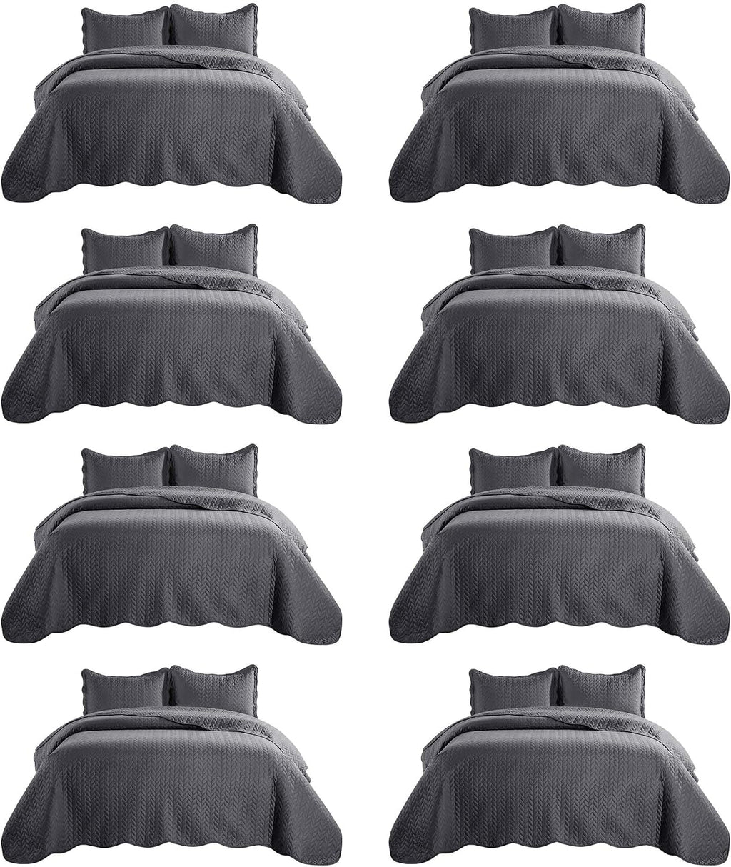 IR Imperial Rooms 8 Pack Quilt King Size Bedding (106' x 96') - Bulk Wholesale for Hotels, Guest Bedroom & Airbnbs - Lightweight Microfiber Reversible Embossed Quilts Bedspread (Charcoal)