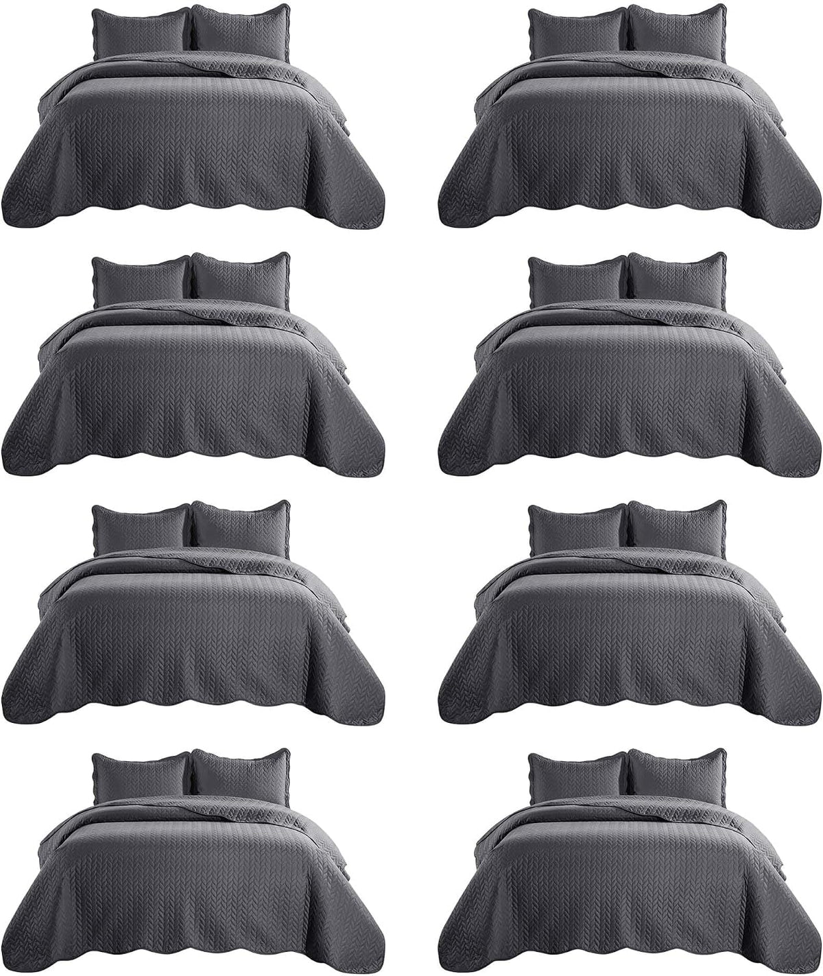 IR Imperial Rooms 8 Pack Quilt King Size Bedding (106' x 96') - Bulk Wholesale for Hotels, Guest Bedroom & Airbnbs - Lightweight Microfiber Reversible Embossed Quilts Bedspread (Charcoal)