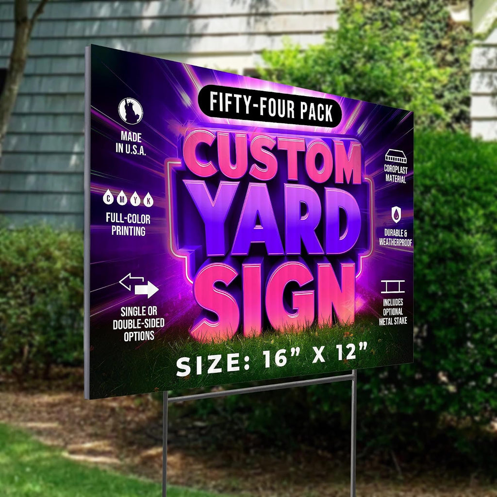 54 Pack, 16x12' Custom Yard Signs with Stakes, Personalized Double Sided Yard Signs Customizable Business Sign, Corrugated Lawn Sign for Outdoor