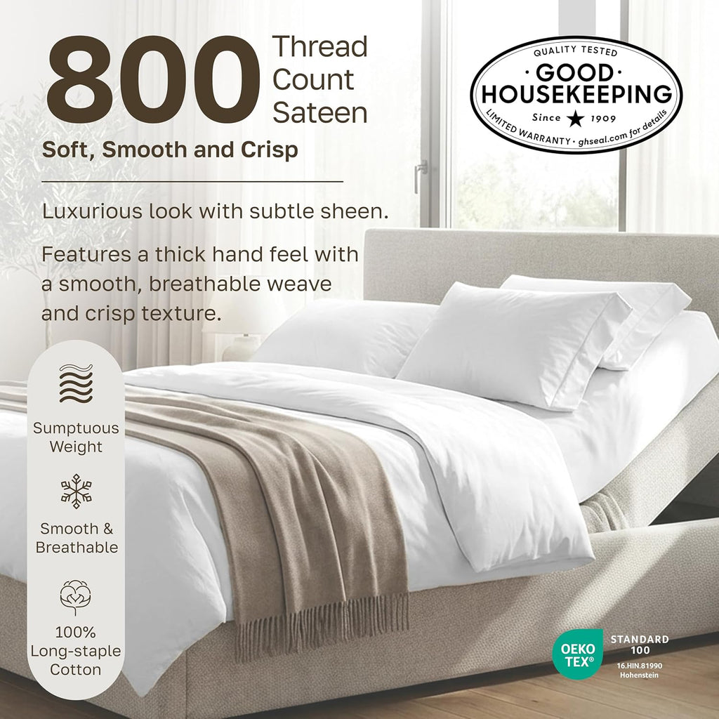 California Design Den Split King Sheet Set - Luxury 800 Thread Count, 100% Cotton Sateen, Bedding Set with Deep Pockets Sheets - Beige