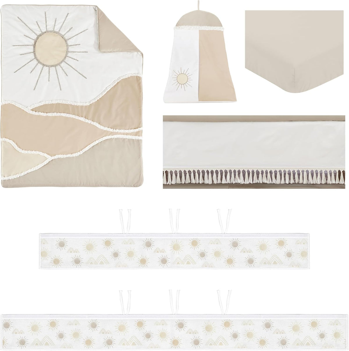 Sweet Jojo Designs Boho Desert Sun Taupe Boy Girl Gender Neutral Baby Crib Bedding Set Infant Nursery Room BreathableBaby Breathable Mesh Crib Liner Blanket Fitted Sheet Skirt 6p Beige Ivory Bohemian