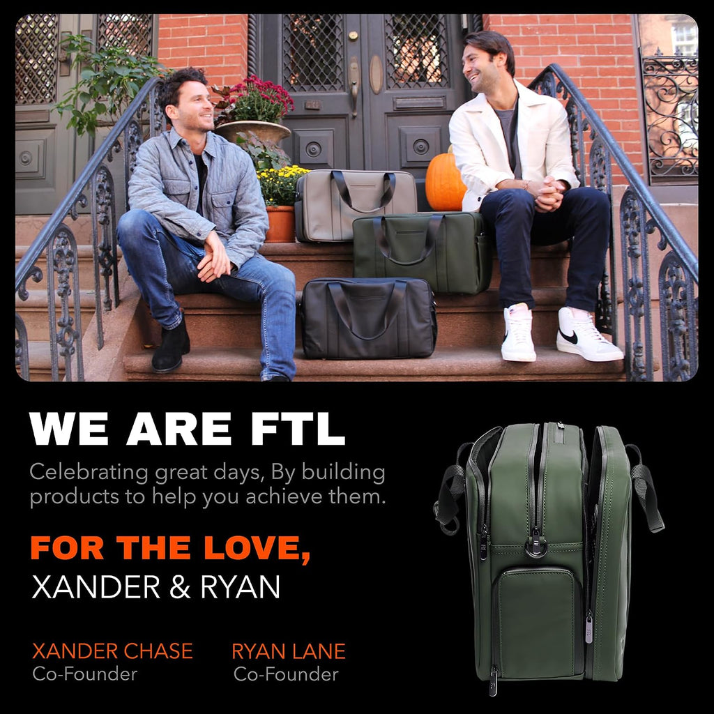 The FTL Pro Mens Travel Bag - 30L Premium Work to Gym Weekender Duffel with Garment Bag, Shoe Space & 18' Laptop Sleeve - Business Carry On Hybrid, Fits Under Airplane Seat - Abbot Green