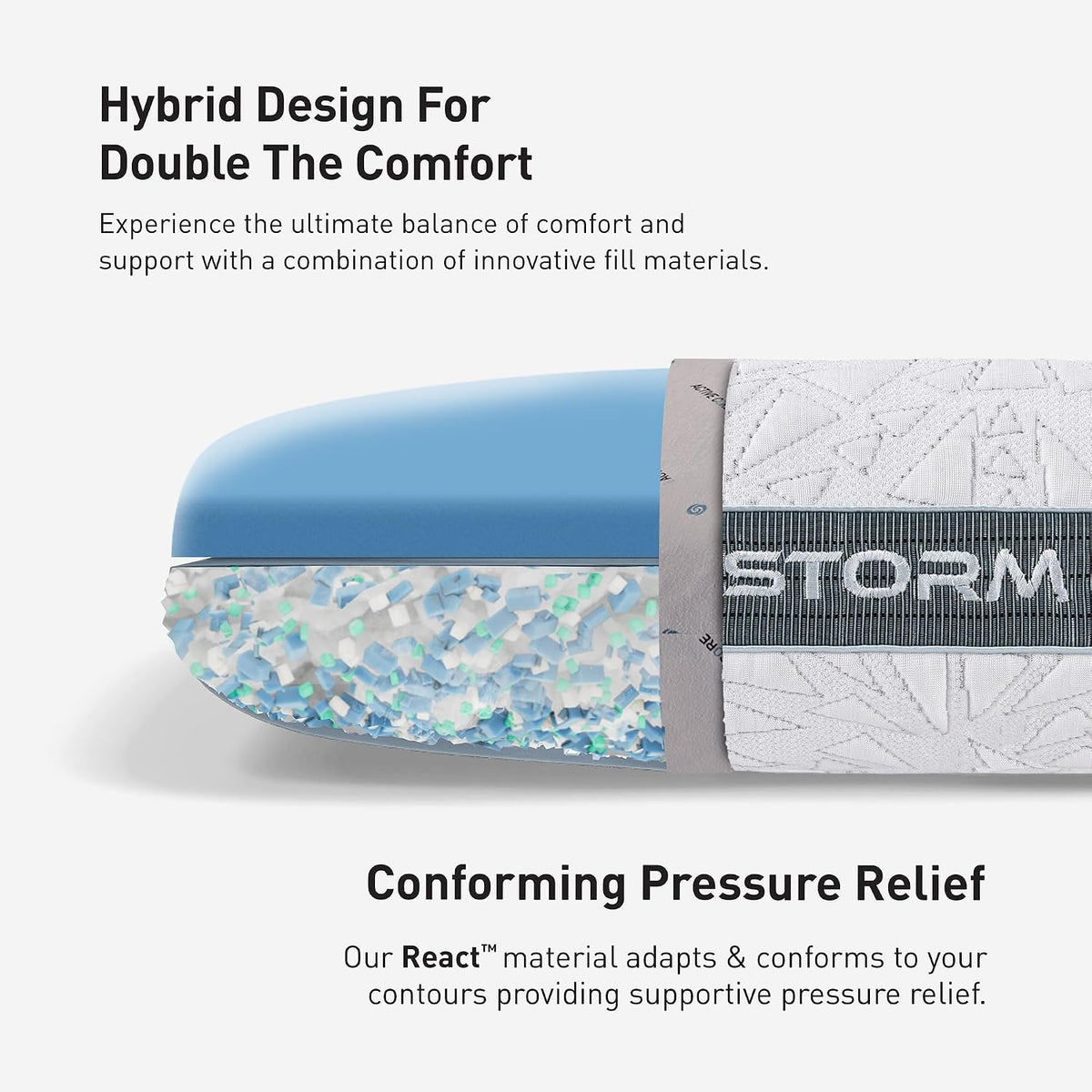 Bedgear Storm Cuddle Curve Performance Pillow, 1.0 Cooling Pillow for Side Sleepers, Medium Firm Support, Ver-Tex Cooling Cover, Air-X Mesh, Washable
