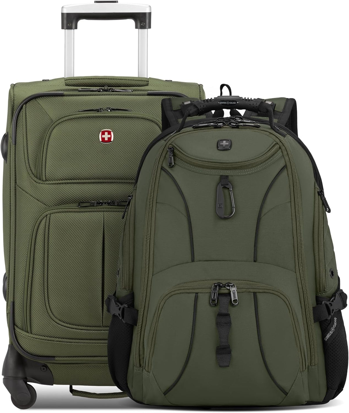 SWISSGEAR Sion 2-Piece Travel Set, Softside Expandable Carry-On Spinner Bundled with 1900 ScanSmart 17' Laptop Backpack with RFID Blocking & Tech Organization, Evergreen