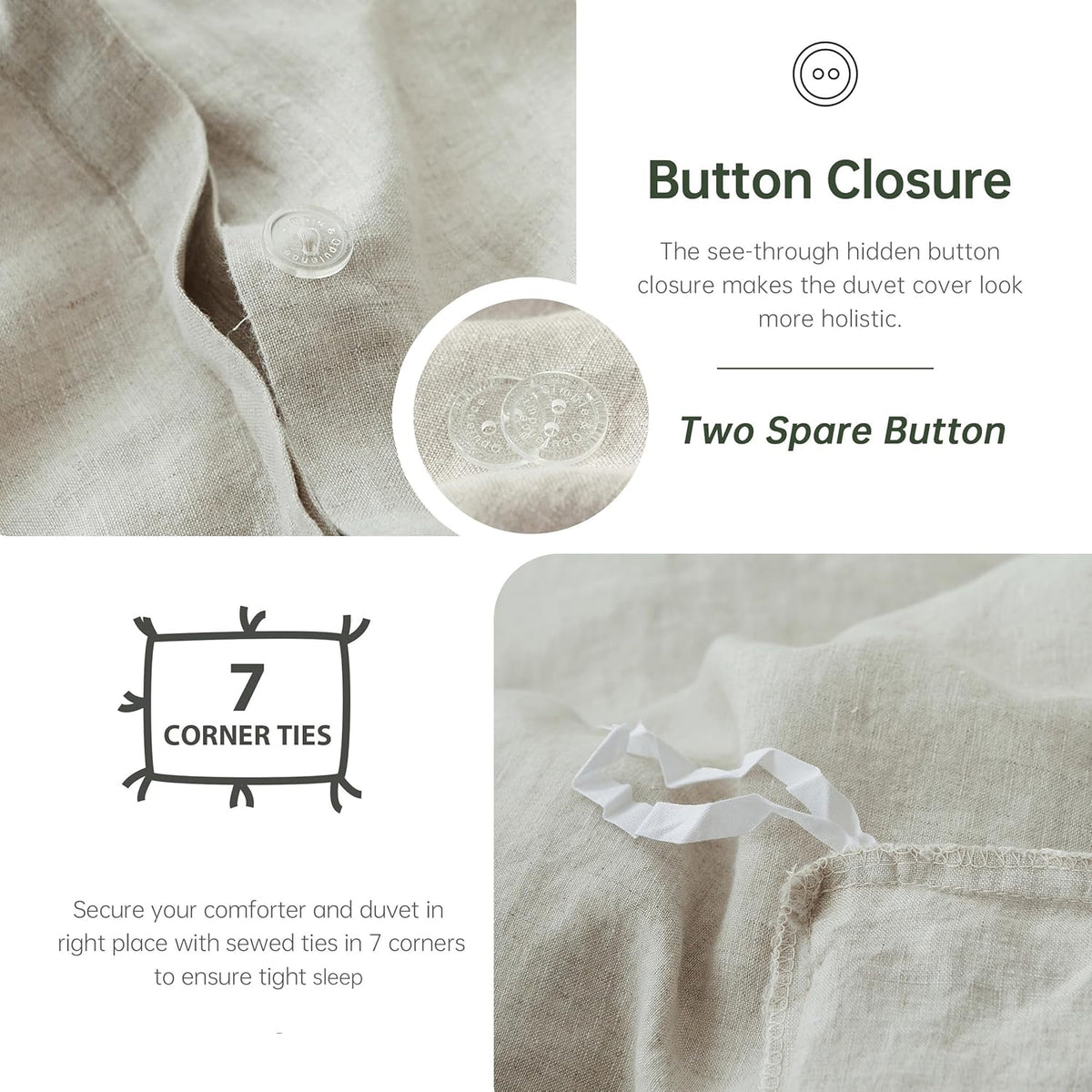 Simple&Opulence 100% Linen Duvet Cover Set, Natural French Flax Duvet Cover Twin Size, Breathable Soft Comfy Linen Bedding Comforter Cover with 1 Pillowcase (68'x86')
