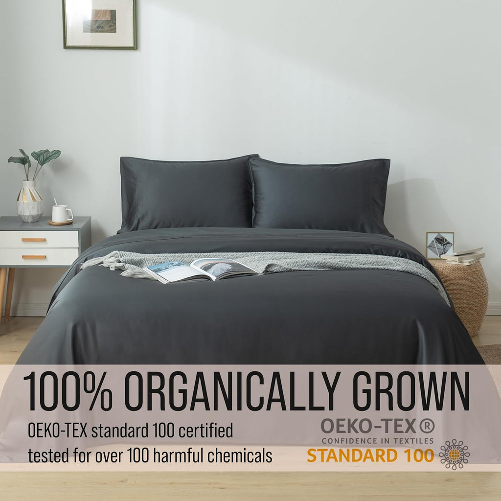 Bella Coterie Luxury Bamboo Viscose King Size Sheet Set | 100% Organically Grown | Ultra Soft | Cooling for Hot Sleepers | 18' Deep Pocket [Charcoal Grey]