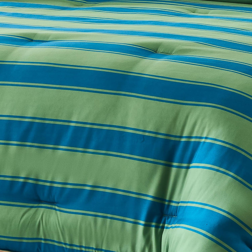 Lush Decor Gale Cabana Stripe? Reversible Comforter 3 Piece Set Full/Queen Blue & Sage - Striped Bedding Set - Green Comforter - Modern Coastal Decor