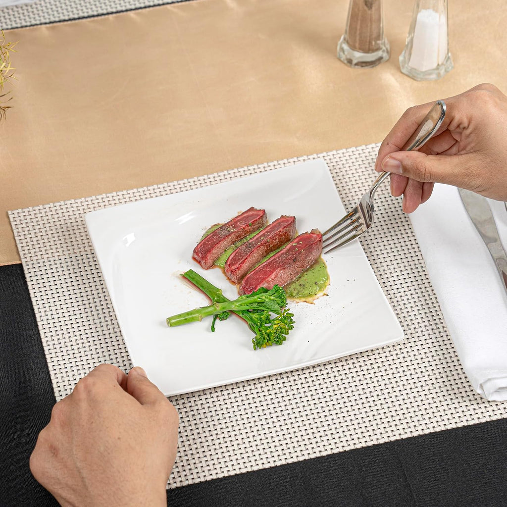 Restaurantware Voga 8 x 8 Inch Serving Plates 10 Square Pasta Plates - Premium Top-Rack DIshwashable White Melamine Serving Platters Serve Appetizers Or Desserts For All Occasions