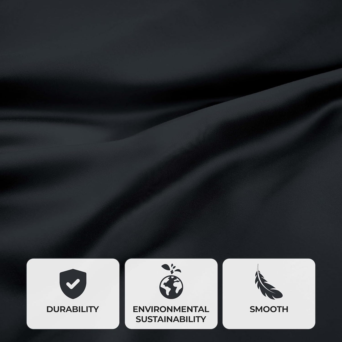 Superior Modal from Beechwood 300 Thread Bed Sheet Set, 1 Elastic Deep Pocket Fitted Sheet, 1 Flat Sheet, 1 Pillowcase, Soft Cool Sheets, Sateen Weave, Bedding Essentials, Twin XL, Black