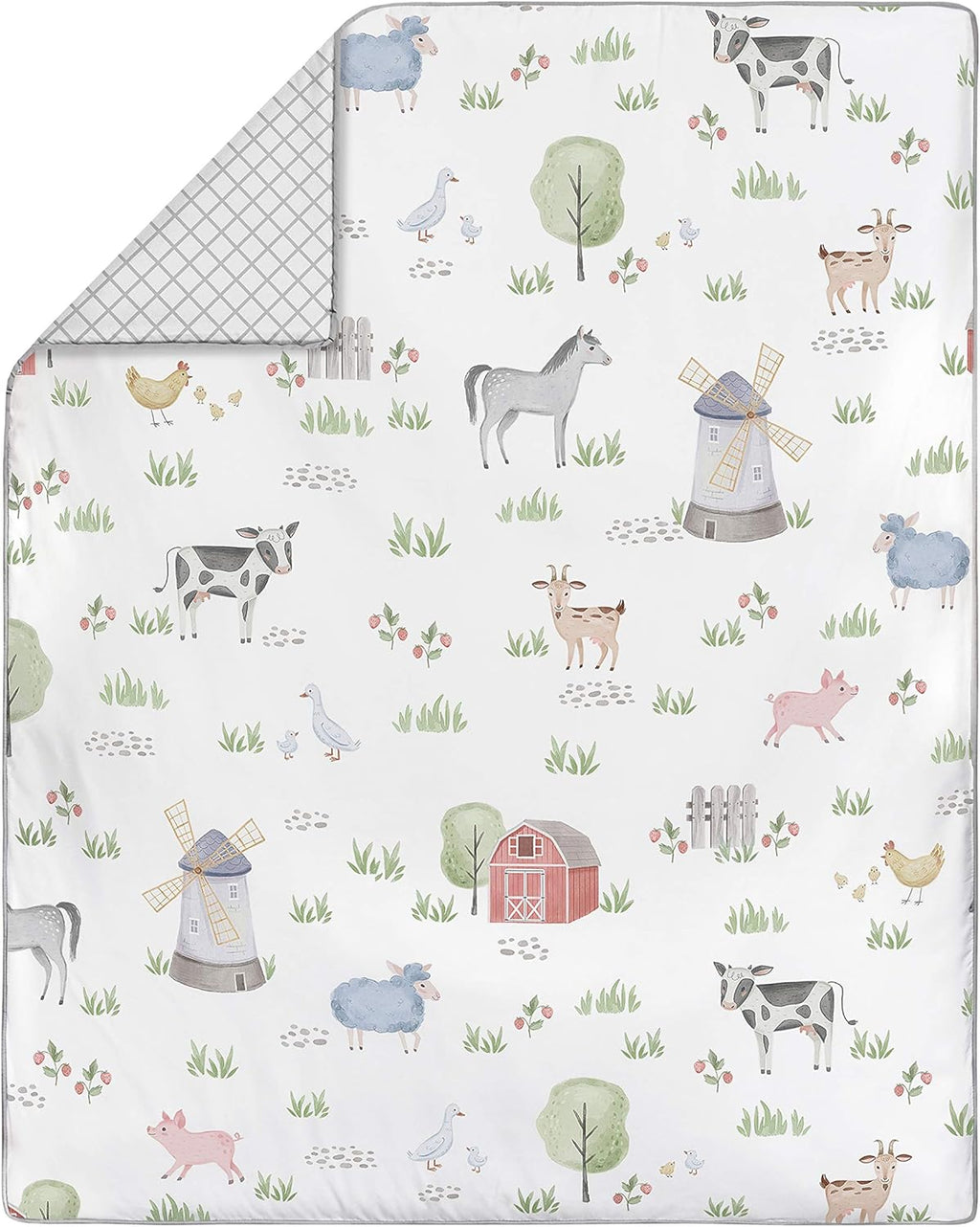 Sweet Jojo Designs Farm Animals Baby Boy or Girl Nursery Crib Bedding Set - 11 Pieces - Watercolor Farmhouse Lattice Horse Cow Sheep Pig