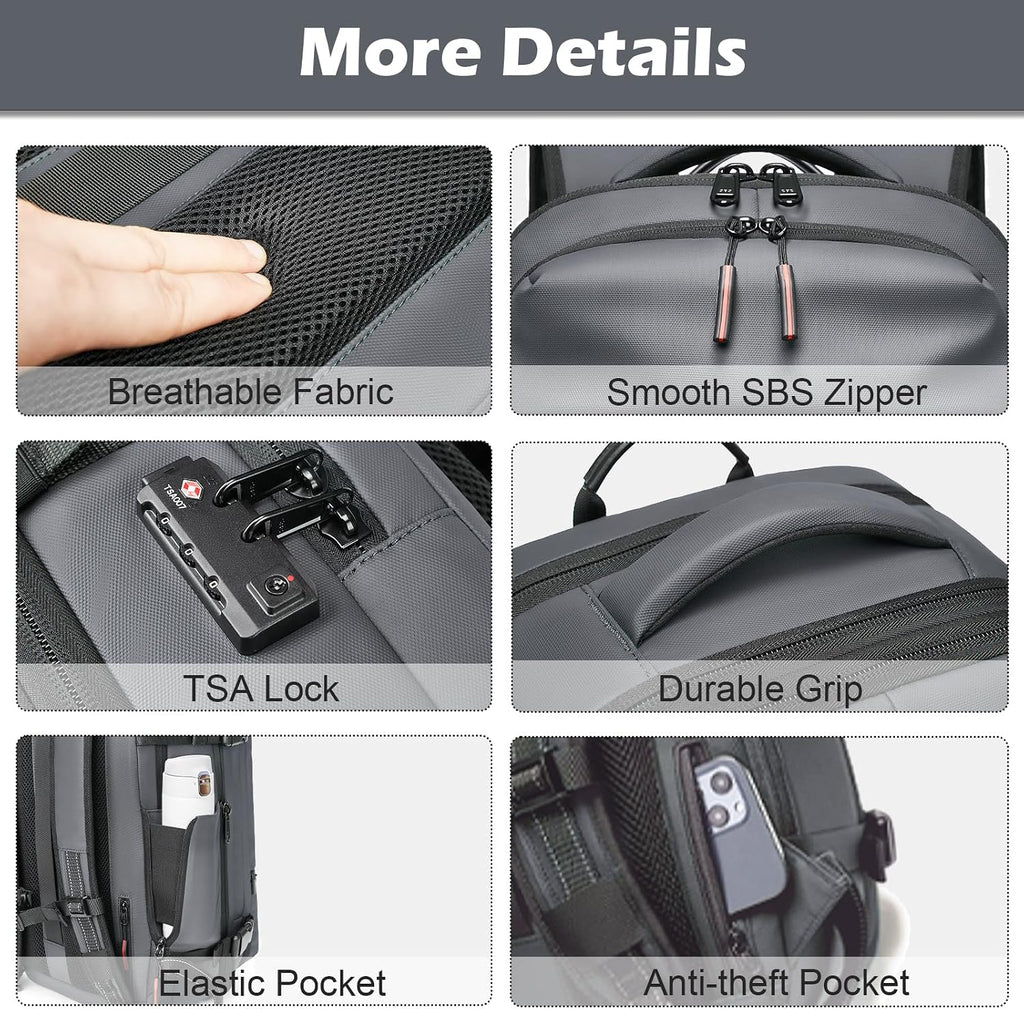 Somago Vacuumable Backpack Expandable Water-resistant Travel Bag with Air Pump TSA Lock Anti-thief Pocket
