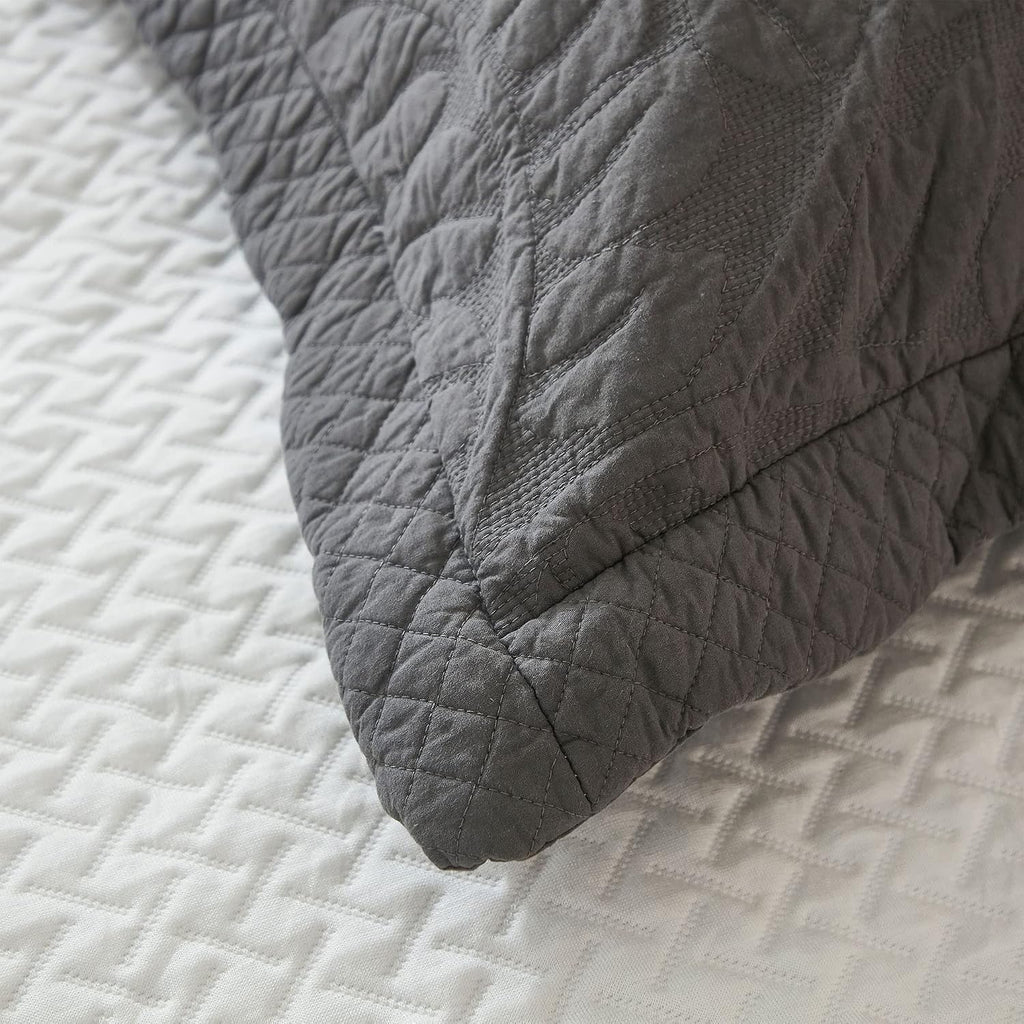 MarCielo 3-Piece 100% Cotton Oversized Bedspread Lightweight Quilt Coverlet Embroidery Farmhouse Bedding Set T0 (Dark Grey, Oversized King (118'x106'))