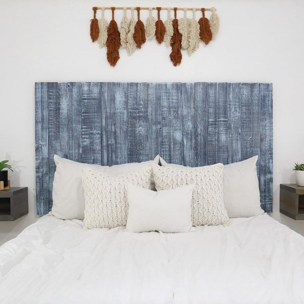 Barn Walls Twin Wood Headboard - Blue Stonewash Farmhouse Design - Wall Mounted Floating Headboard for Twin Bed - Handcrafted Solid Wood - Easy No-Drill Installation
