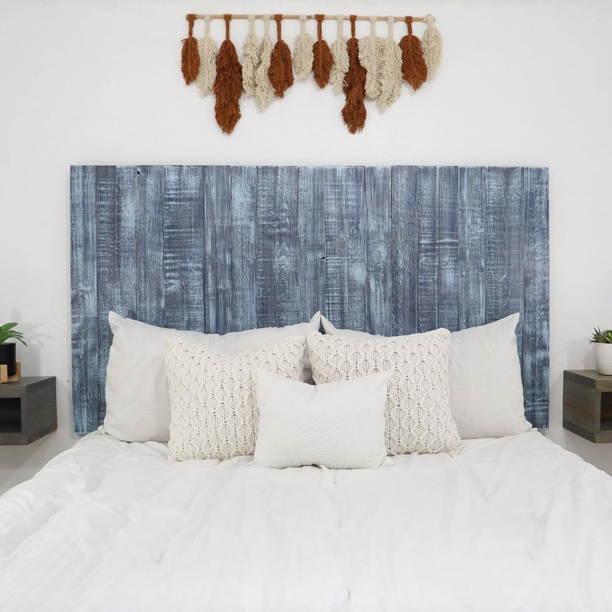 Barn Walls Twin Wood Headboard - Blue Stonewash Farmhouse Design - Wall Mounted Floating Headboard for Twin Bed - Handcrafted Solid Wood - Easy No-Drill Installation