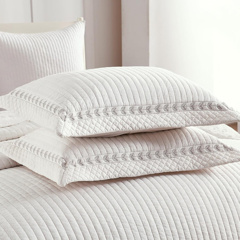 MarCielo 100% Cotton Quilt Set White Lightweight Bedspread with Scalloped Edge, Farmhouse Vintage Bedding, All Season Use(TC Off-White,Queen (98'x102'))