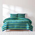 Lush Decor Gale Cabana Stripe? Reversible Comforter 3 Piece Set Full/Queen Blue & Sage - Striped Bedding Set - Green Comforter - Modern Coastal Decor
