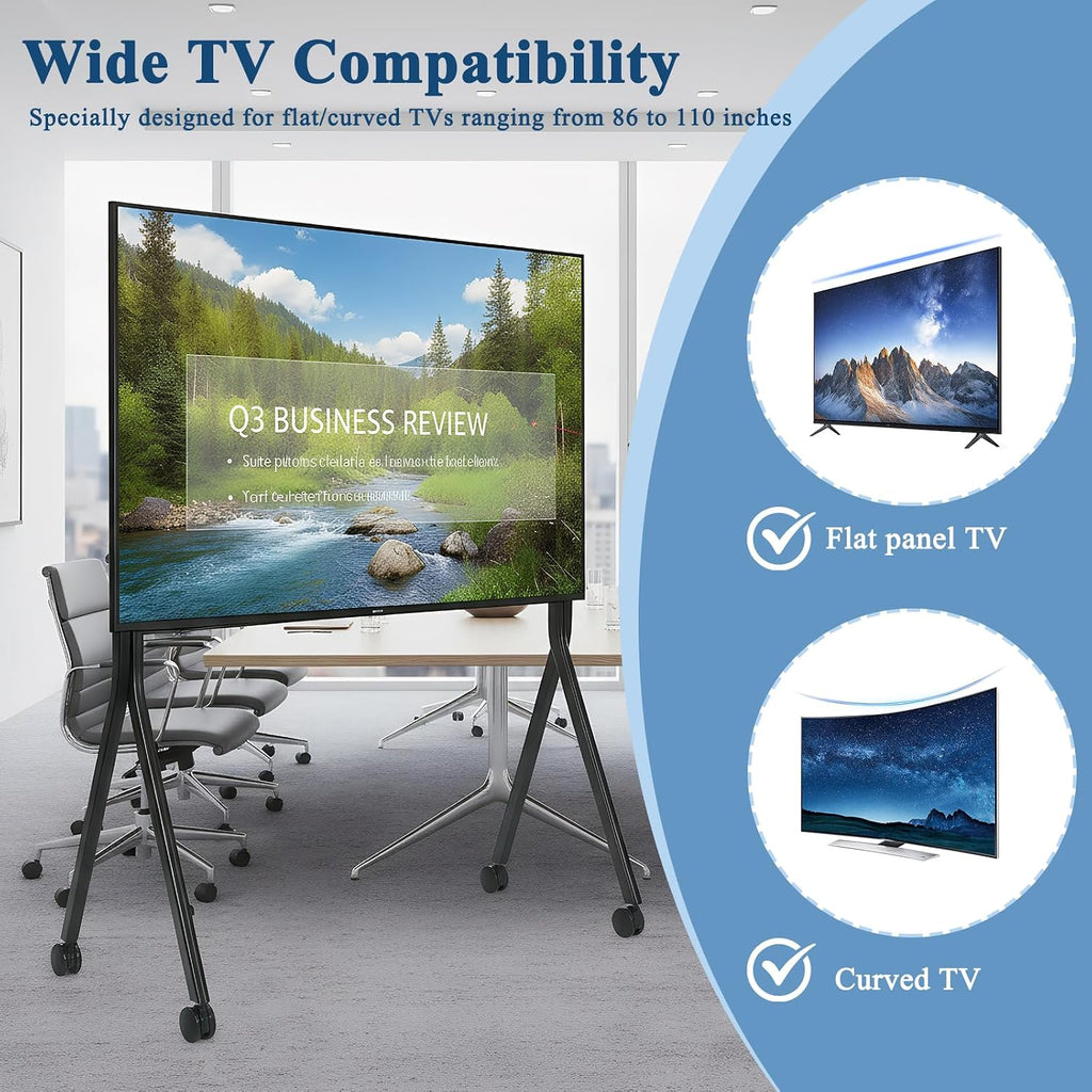 Rolling TV Stand for 86-110 Inch Screens - Universal Mobile TV Cart with Lockable Wheels & Carbon Steel Frame - Supports up to 485 lbs - Floor Stand for Living Room, Office & Commercial Use
