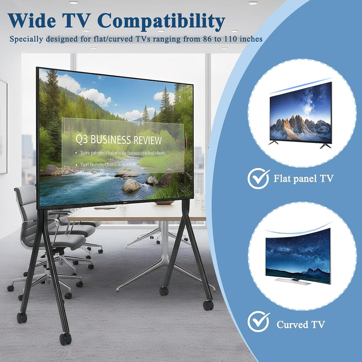 Rolling TV Stand for 86-110 Inch Screens - Universal Mobile TV Cart with Lockable Wheels & Carbon Steel Frame - Supports up to 485 lbs - Floor Stand for Living Room, Office & Commercial Use