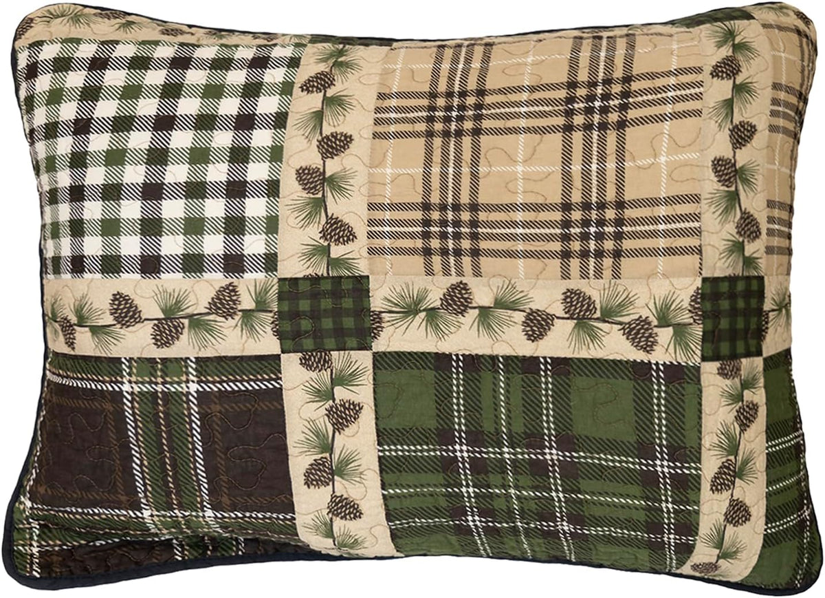 Donna Sharp Twin Bedding Set - 2 Piece - Pine Patch Cotton Quilt and One Standard Size Pillow Sham - Machine Washable - Perfect for Rustic Decor!