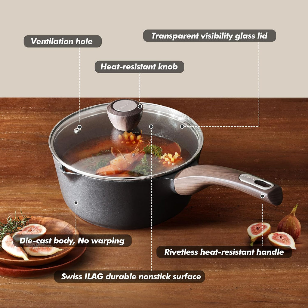 SENSARTE 20 Pcs Pots and Pans Set Nonstick, Induction Cookware Sets,1.5 Quart Nonstick Sauce Pan with Lid,Non stick Saucier Pan, Induction Comptable, PFOA Free