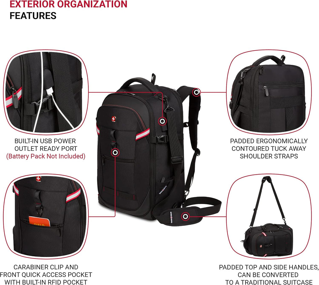SwissGear 3766 Extra Large 48L Travel Backpack with USB Charging Port, Built-in RFID, Fits 16 Inch Laptop