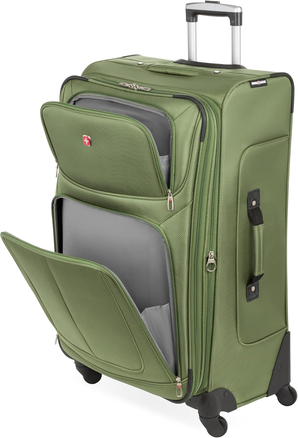 SWISSGEAR Sion Softside Expandable Spinner Luggage Durable Lightweight Travel Suitcase, Evergreen, Checked-Large