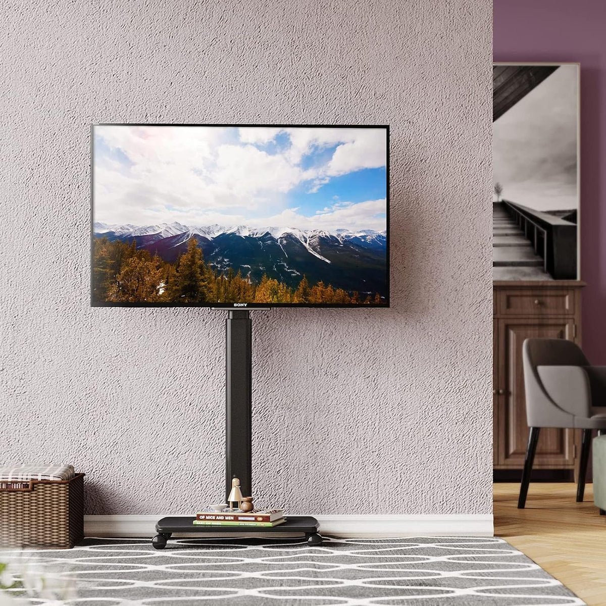 37 to 70 Inch Mobile Tv Stand - Mobile Tv Cart On Wheels - Rolling Tv Floor Stand, Portable Tv Stand, Tall Tv Stand with Swivel Mount, Corner Universal Tv Stands for Bedroom