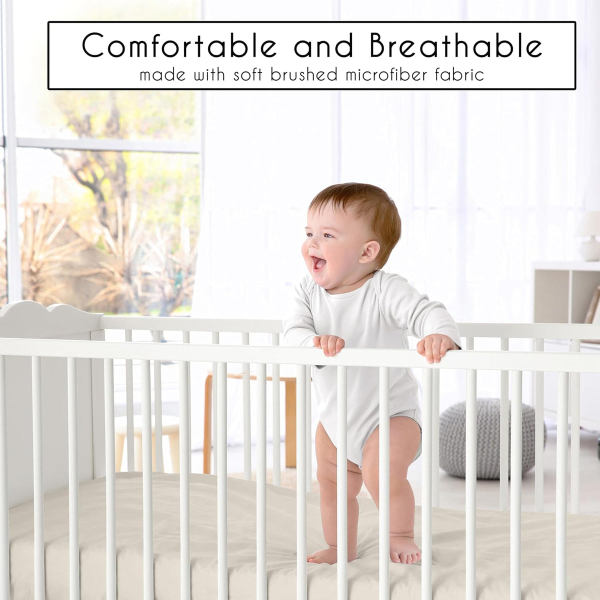 Sweet Jojo Designs 4-Piece Baby Crib Bedding Set (Boho Chic Sun Cotton) for Boys or Girls, Infants/Nursery incl. Blanket, Fitted Sheet, Skirt, Diaper Stacker (Neutral, Modern Farmhouse, Ivory, Shabby)