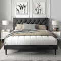 HAOARA King Size Platform Bed Frame with Upholstered Button Tufted Headboard, Mattress Foundation with Wooden Slat Support, Noise Free, No Box Spring Needed, Easy Assembly, Dark Grey