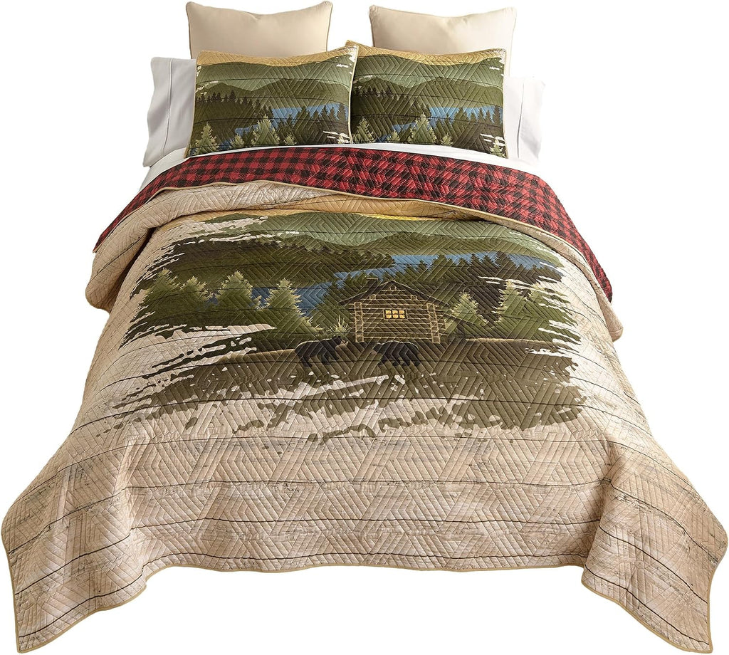 Donna Sharp Allegheny Polyester Quilted Bedding Set - 3-Piece Queen Size Quilt Set - Includes 1 Quilt and 2 Pillow Shams - Machine Washable - Perfect for Rustic Decor