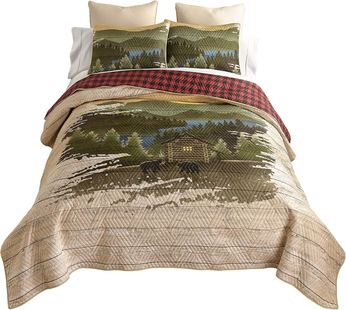 Donna Sharp Allegheny Polyester Quilted Bedding Set - 3-Piece Queen Size Quilt Set - Includes 1 Quilt and 2 Pillow Shams - Machine Washable - Perfect for Rustic Decor