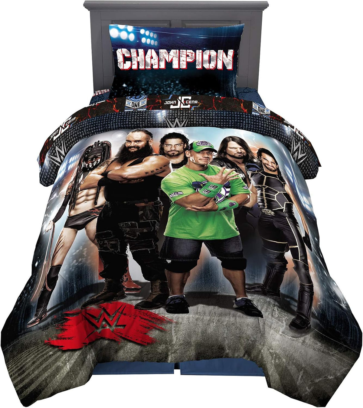 WWE Kids Bedding Comforter and Sheet Set, 4 Piece Twin Size, by WWE, Black/Multicolor