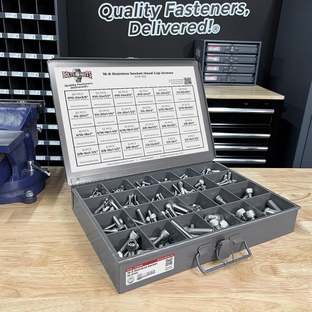 Inch 18-8 Stainless Steel Allen Socket Head Cap Screws Coarse Bolts Assortment - 453 PCS
