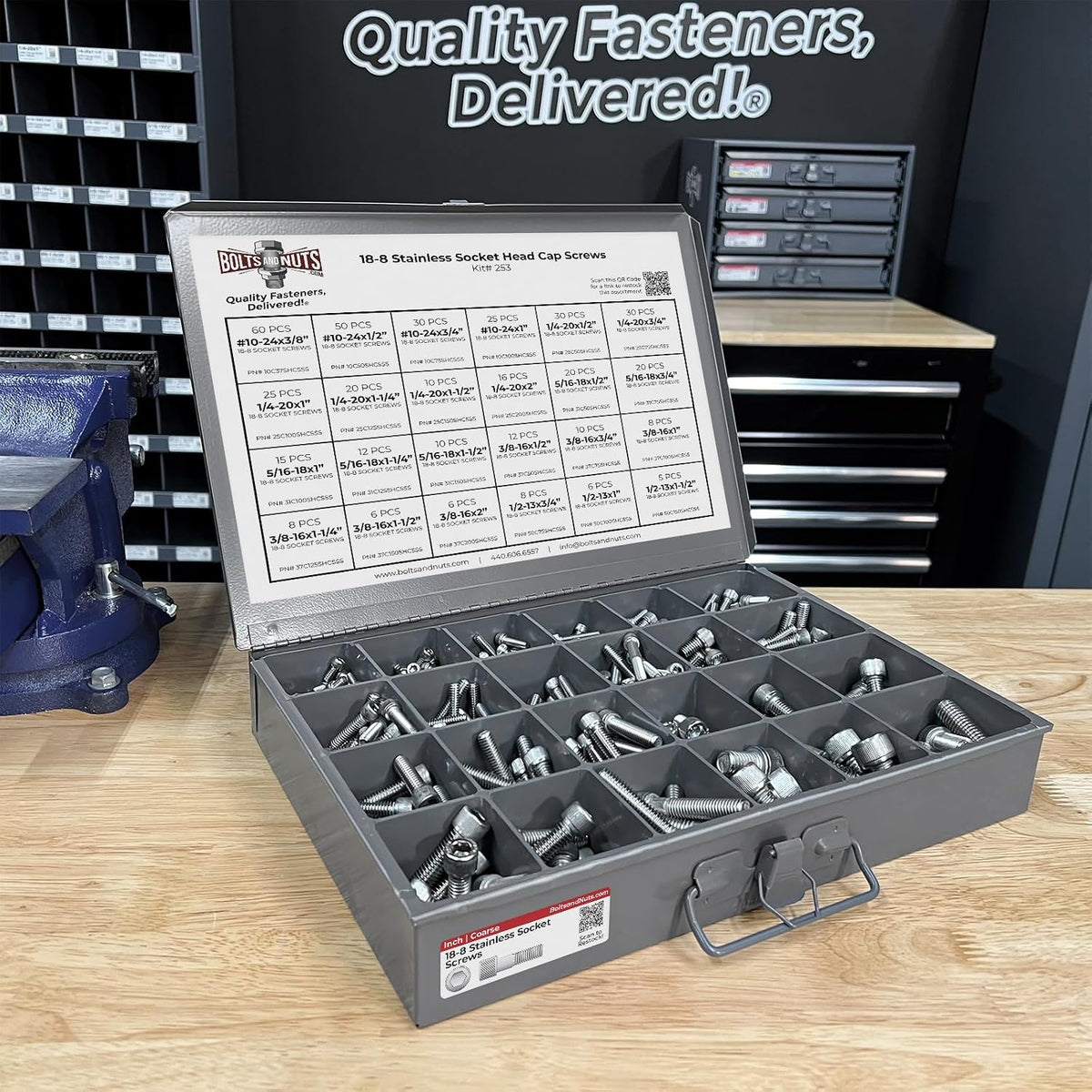 Inch 18-8 Stainless Steel Allen Socket Head Cap Screws Coarse Bolts Assortment - 453 PCS