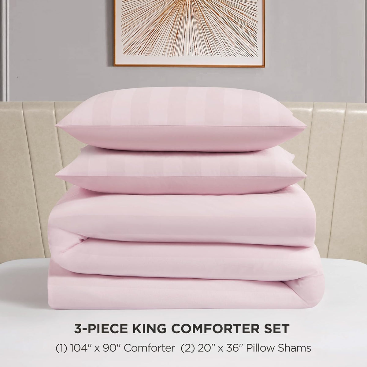 Juicy Couture Jenny Velour Striped Jacquard King Size Comforter Bedding Set Ensemble - Pink 3 Piece Set