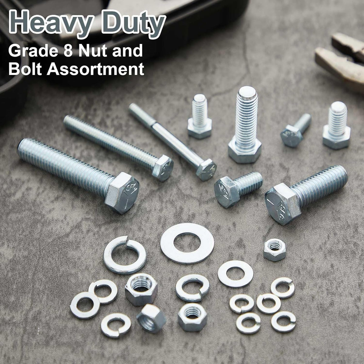 Blulu 2, 510 Pcs Grade 8 Bolts and Nuts Kit, 1/4-20, 5/16-18, 3/8-16, 7/16-14, 1/2-13 Heavy Duty Nut and Bolt Assortment to Suit Various Fastening Scenarios,Fasteners Only(Zinc Silver)