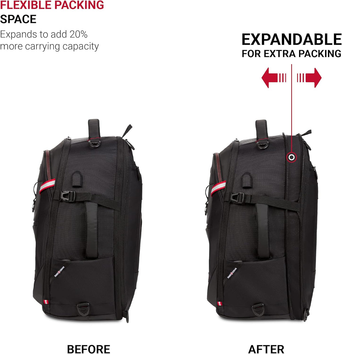 SwissGear 3766 Extra Large 48L Travel Backpack with USB Charging Port, Built-in RFID, Fits 16 Inch Laptop