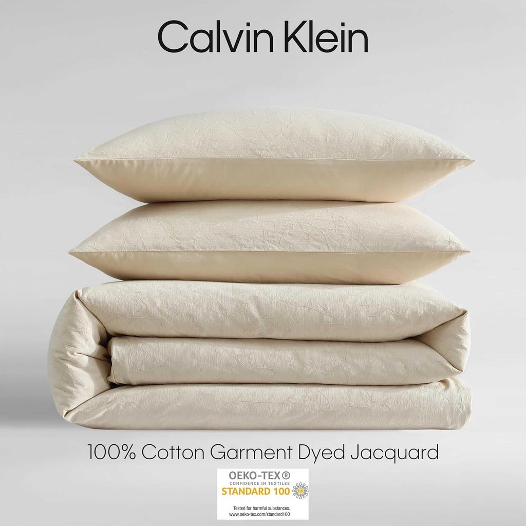 Calvin Klein - King Comforter Set, Floral Inspired Soft Bedding with Matching Shams, Oeko-Tex Certified (Branching Leaves Beige, King)