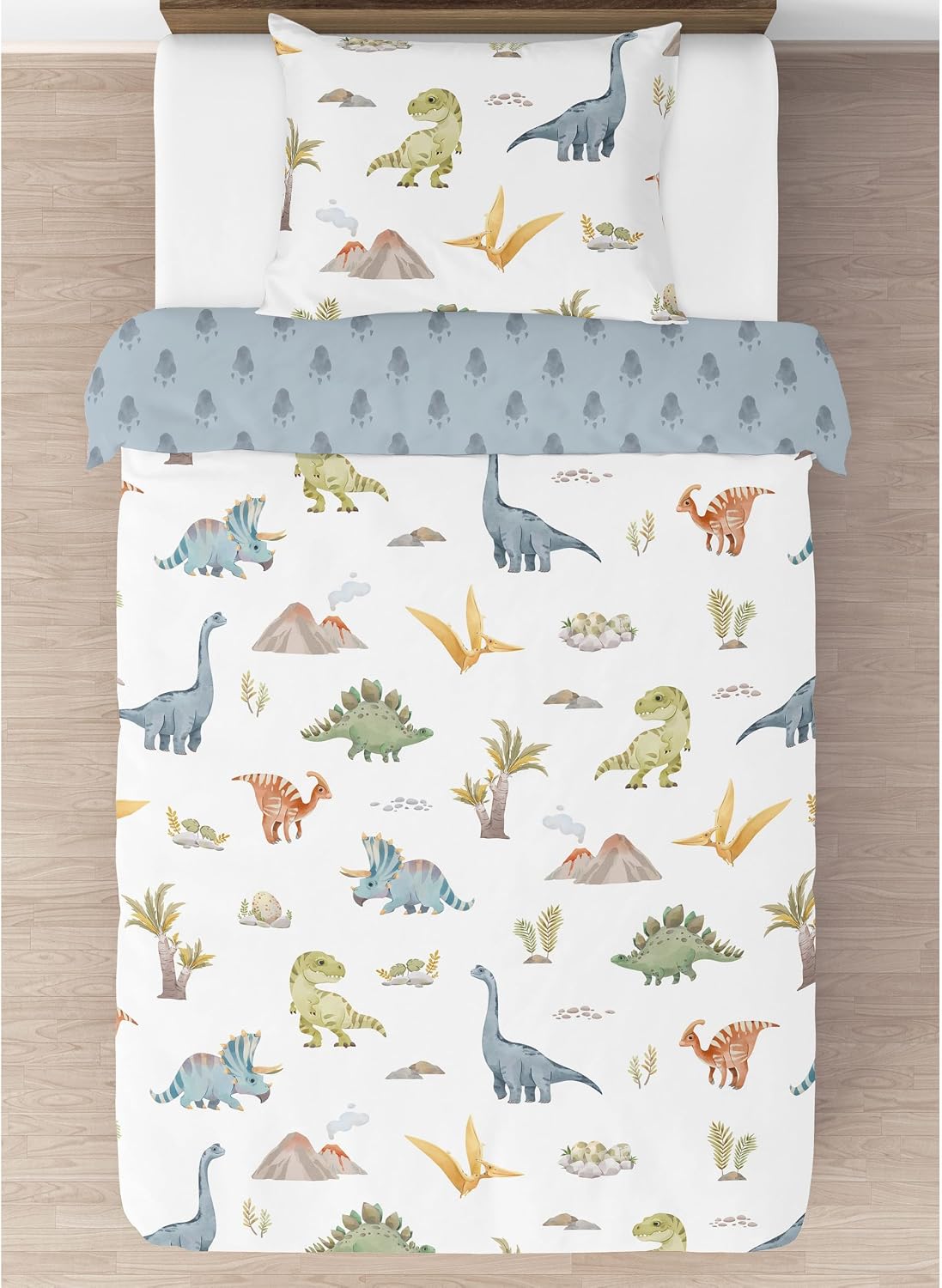 Sweet Jojo Designs 2-Piece Twin Comforter Set (Blue Dinosaur Dino) for Boys, Children, Kids Bedding, Bed in a Bag incl. Blanket & Pillow Sham (Modern, Jurassic, Watercolor, Animal Tracks, Footprint)