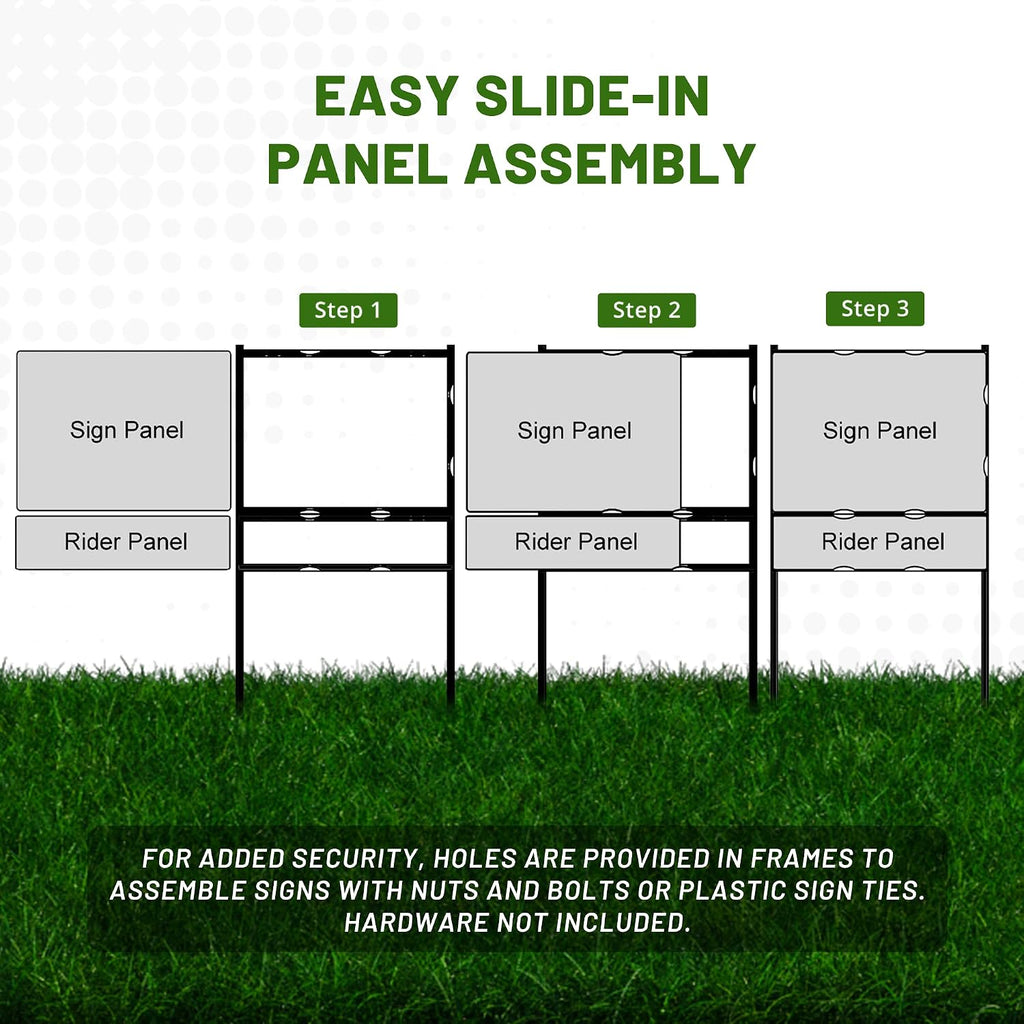 Generic Real Estate Yard Sign Metal H-Frame, 18 x 24 Slide-in with Rider, Black (Pack of 3) (C289)