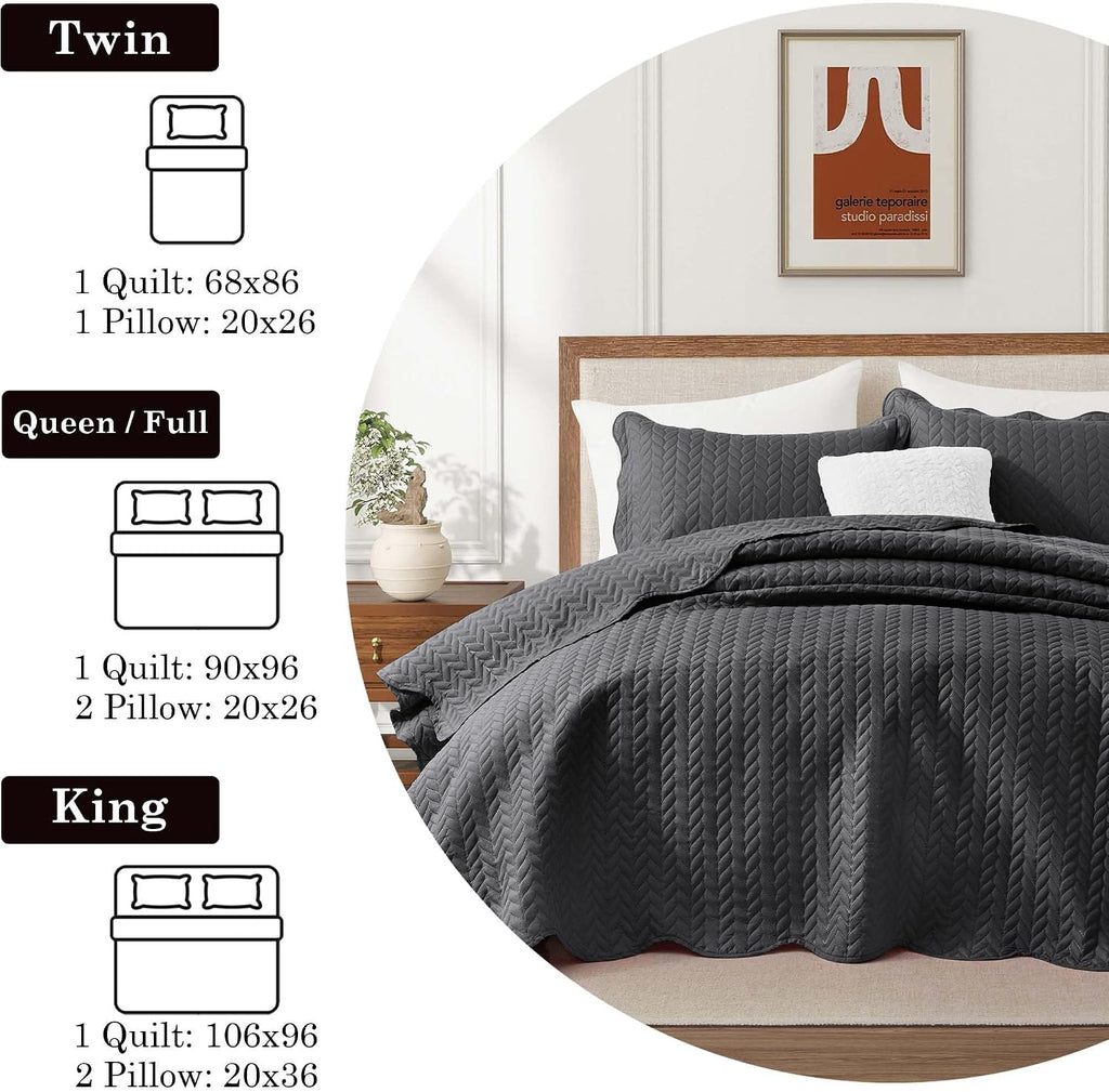 IR Imperial Rooms 8 Pack Quilt King Size Bedding (106' x 96') - Bulk Wholesale for Hotels, Guest Bedroom & Airbnbs - Lightweight Microfiber Reversible Embossed Quilts Bedspread (Charcoal)