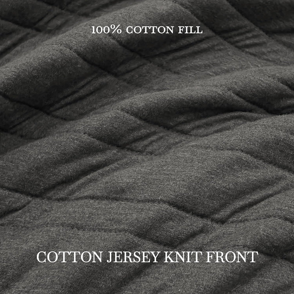 Wonderful 100% Cotton Jersey Knit Quilt Set - Breathable & Hypoallergenic Lightweight Dark Grey Quilt Queen, 3 Piece Channel Stitched All-Season Use Blanket Bedspread & Coverlet Bedding Set, 94'x94' | Safe Sleep