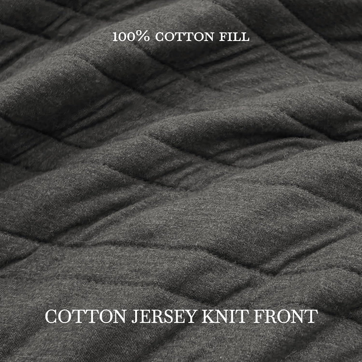 Wonderful 100% Cotton Jersey Knit Quilt Set - Breathable & Hypoallergenic Lightweight Dark Grey Quilt Queen, 3 Piece Channel Stitched All-Season Use Blanket Bedspread & Coverlet Bedding Set, 94'x94' | Safe Sleep