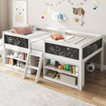 Giantex Low Loft Bed Twin Size, Wooden Loft Bed with Ladder & Blackboard, Twin Bed Frames for Kids with Storage 2 Bookcases and Play Space, White