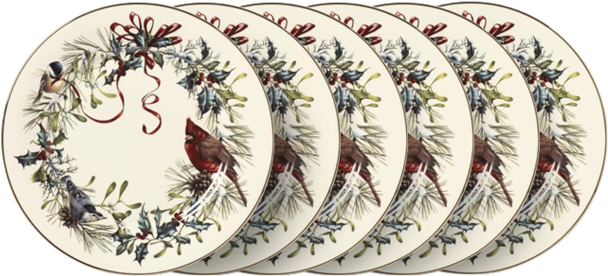 Lenox 835219 Winter Greetings 6-Piece Dinner Plate Set, 10.75', Christmas Drinkware, Holiday Hosting