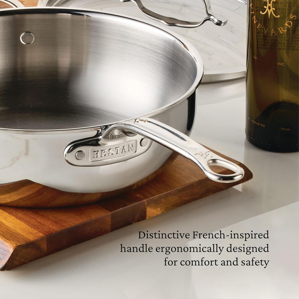 Hestan ProBond Luxe Saucepan with Lid, 2 Quart Polished Tri-Ply Stainless Steel - Professional Clad Cookware, Induction Compatible, Oven Safe