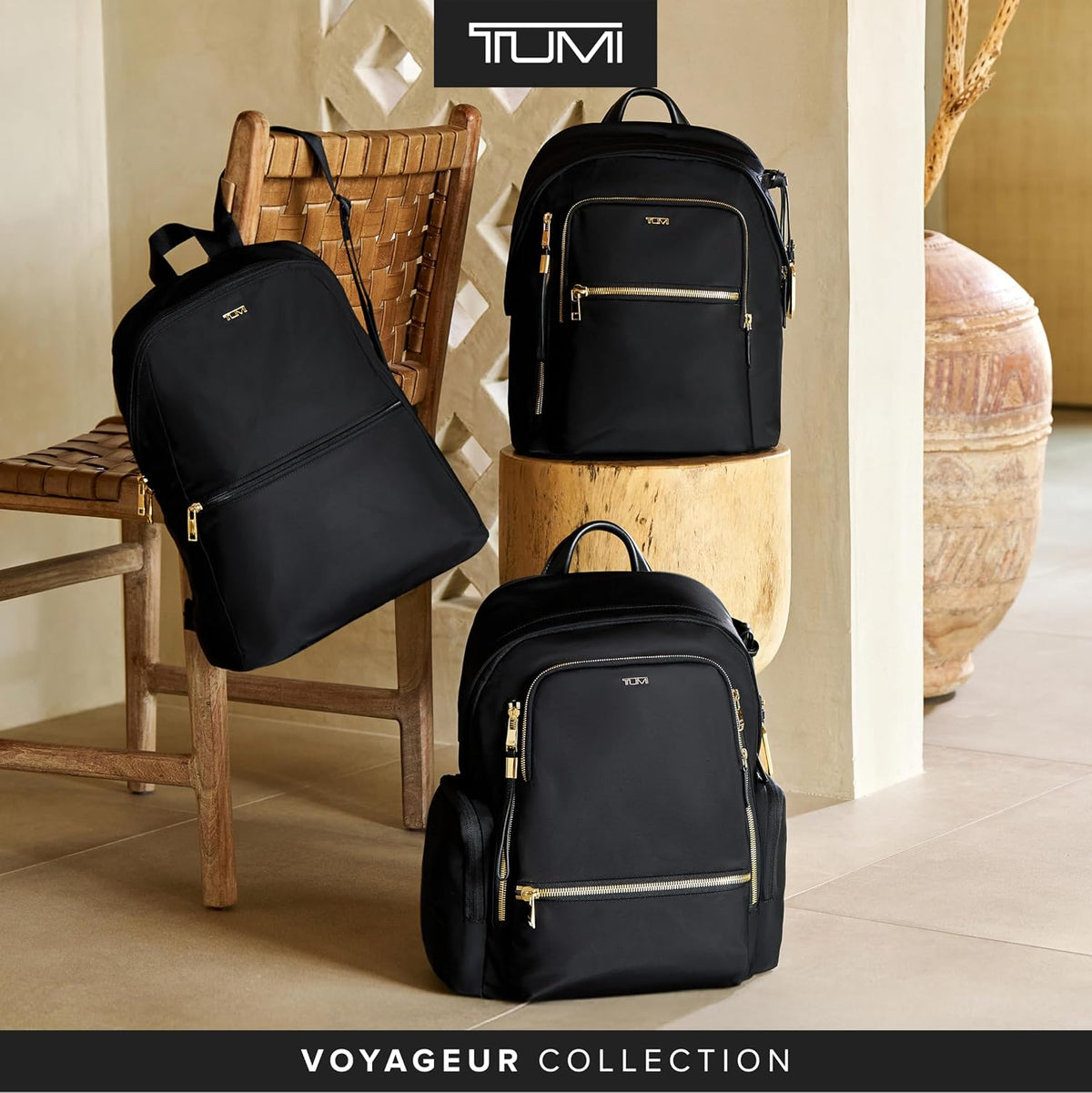 TUMI - Just In Case Foldable Backpack - Lightweight, Compact Travel Backpack - For One Bag Travel - 15.5' X 12.3' X 4.5' - Black with Gold Hardware